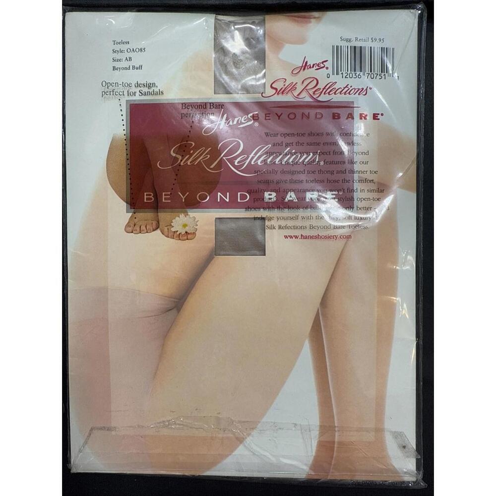 Hanes Silk Reflections‎ Beyond Bare Toeless pantyhose size AB Beyond Buff OAO85